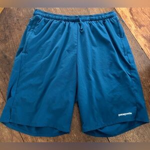 Patagonia Men's Teal Trail Running Shorts with boxer brief liner.